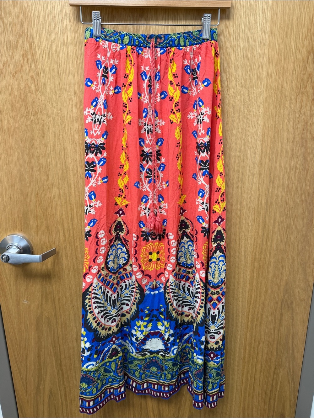 Flying Tomato Coral Multicolor Boho Maxi Skirt with Tassel Drawstring Size S